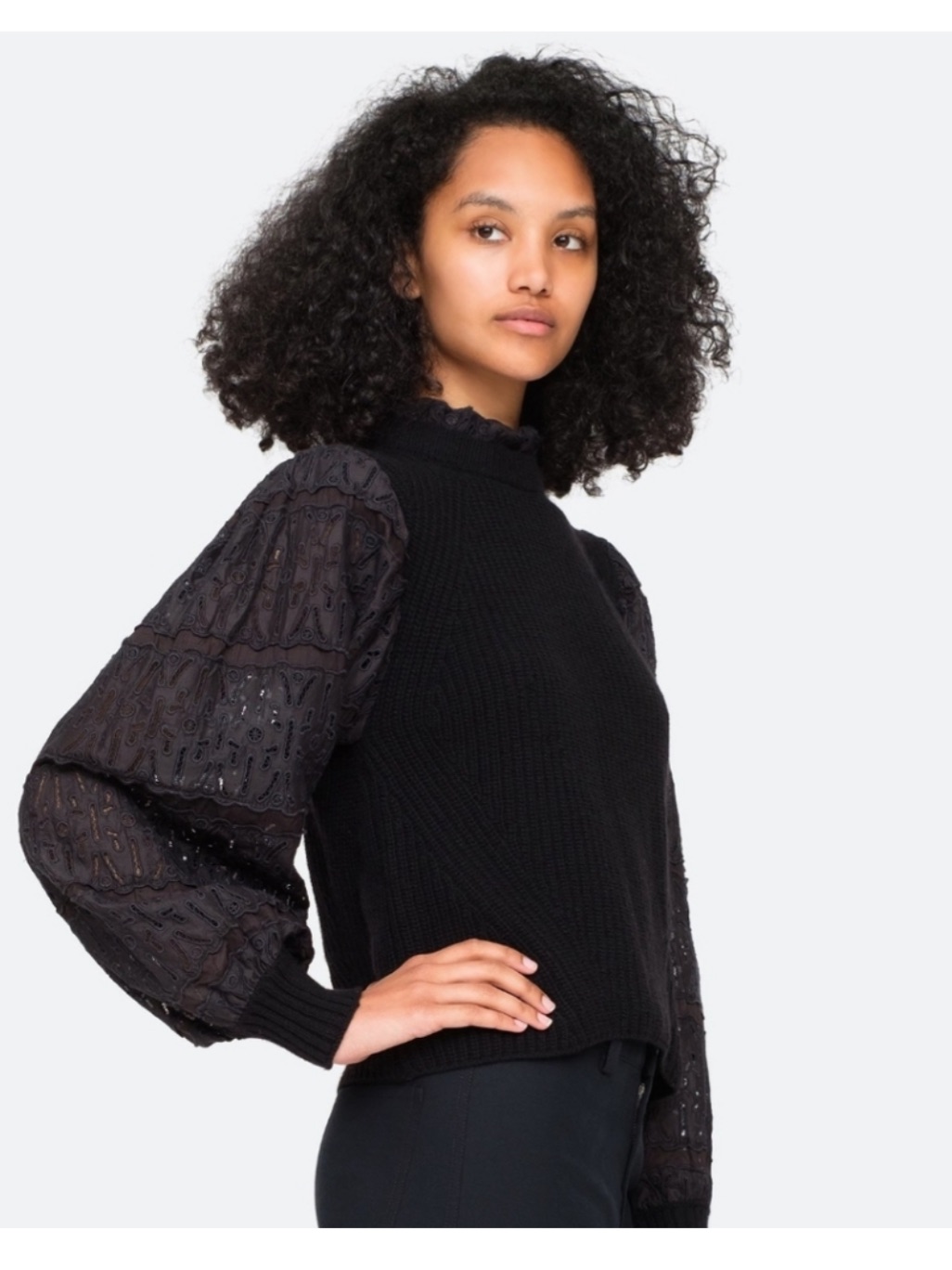 Sea Ny Iris Eyelet Cotton Sweater In Black